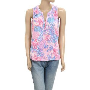 Lilly Pulitzer Essie Floral Pineapple Printed Tank Top Tunic Cotton  M 287282